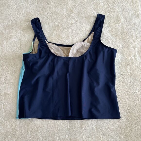 Inches Off Swimsuit Tankini Top Size 18W Navy Aqua Plus Size Colorblock Swimwear - Picture 2 of 6